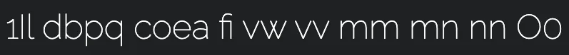 Ejemplo de la tipografía Raleway con las letras 1Il dbpq coea fi vw vv mm mn nn O0
